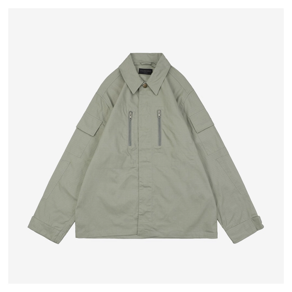 Balenciaga Double-Zip Cotton Shirt Jacket Olive