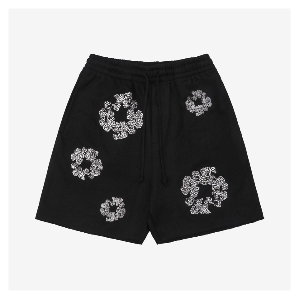 Denim Tears Crystal Cotton Flower Shorts Black