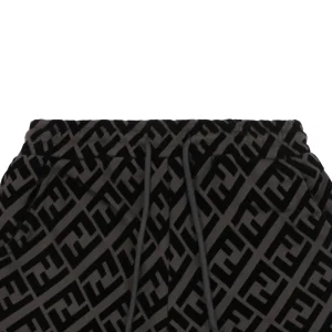 F Monogram Velvet Logo Pattern Shorts Green