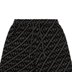 F Monogram Velvet Logo Pattern Shorts Green