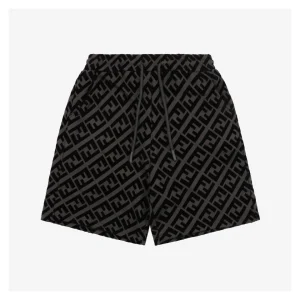 F Monogram Velvet Logo Pattern Shorts Green