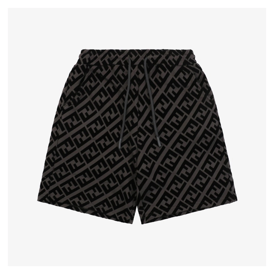 F Monogram Velvet Logo Pattern Shorts Green