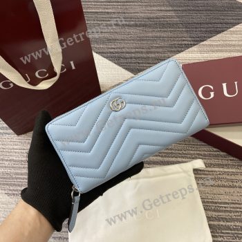 Gucci 837758 GG Marmont Zip Around Wallet Light Blue
