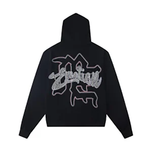 Mixed Emotion Angel Graphic Zip Black Hoodie