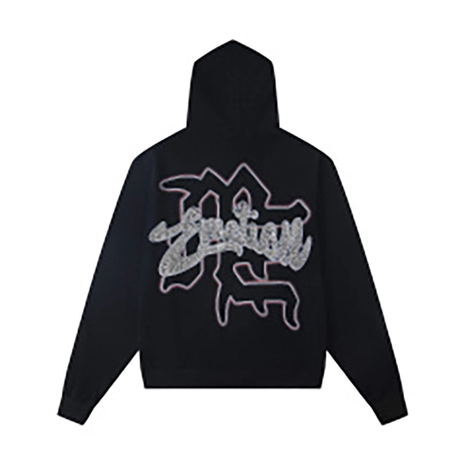 Mixed Emotion Angel Graphic Zip Black Hoodie