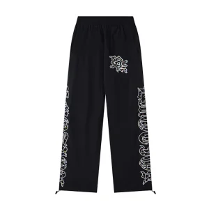 Mixed Emotion Reflective Gothic Script Black Pants