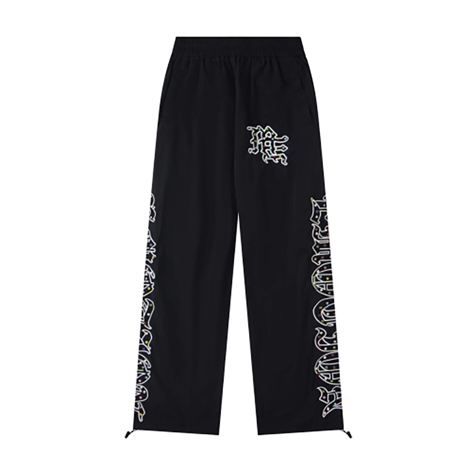 Mixed Emotion Reflective Gothic Script Black Pants
