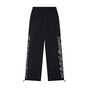 Mixed Emotion Reflective Gothic Script Black Pants15