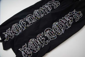 Mixed Emotion Reflective Gothic Script Black Pants4