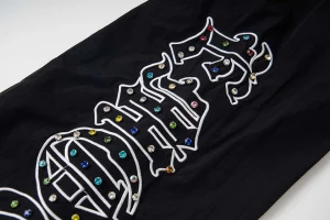 Mixed Emotion Reflective Gothic Script Black Pants5