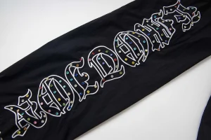 Mixed Emotion Reflective Gothic Script Black Pants6