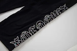 Mixed Emotion Reflective Gothic Script Black Pants8