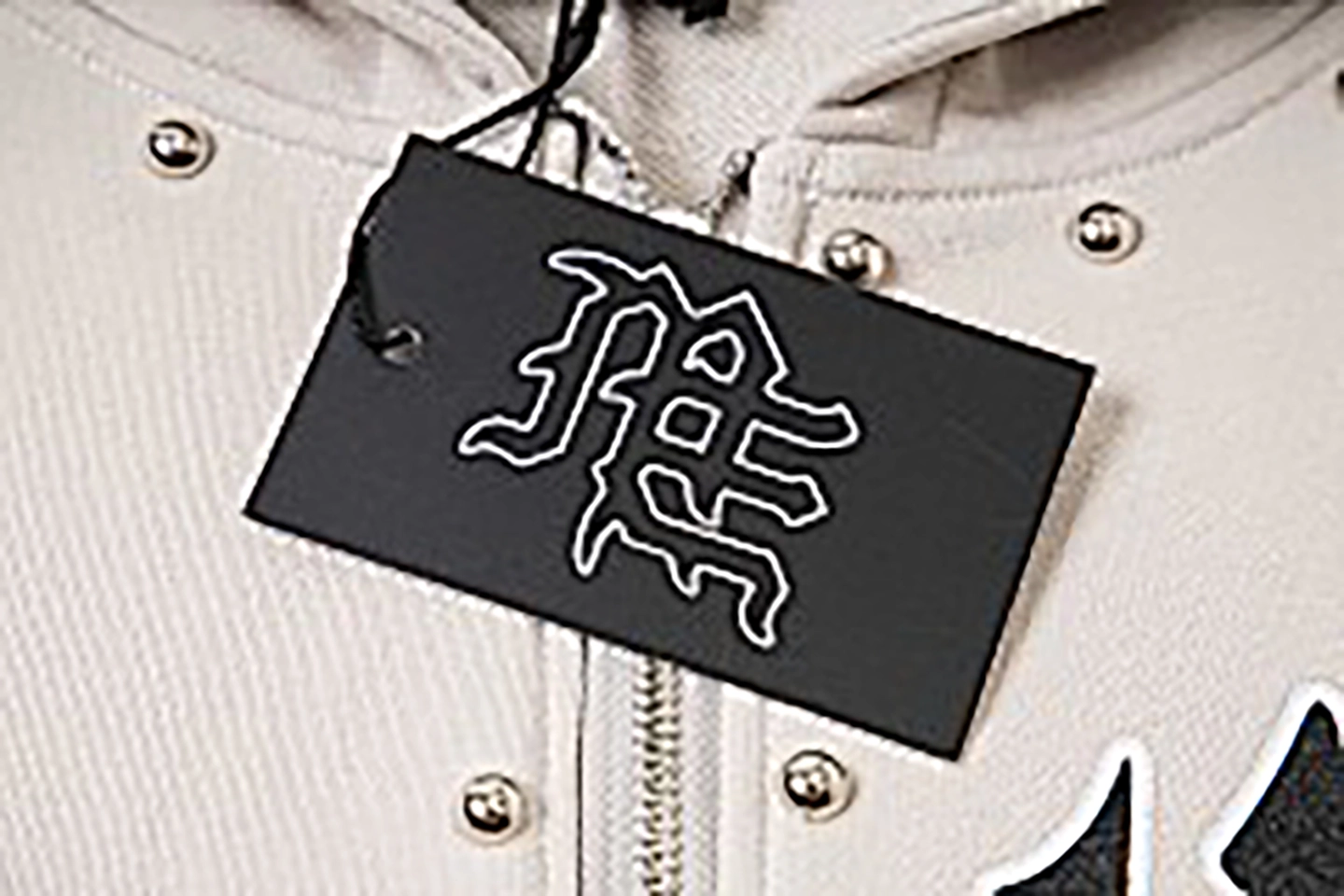 Mixed Emotion Studded Gothic Logo Hoodie White