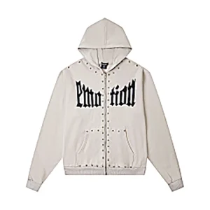 Mixed Emotion Studded Gothic Logo Hoodie White