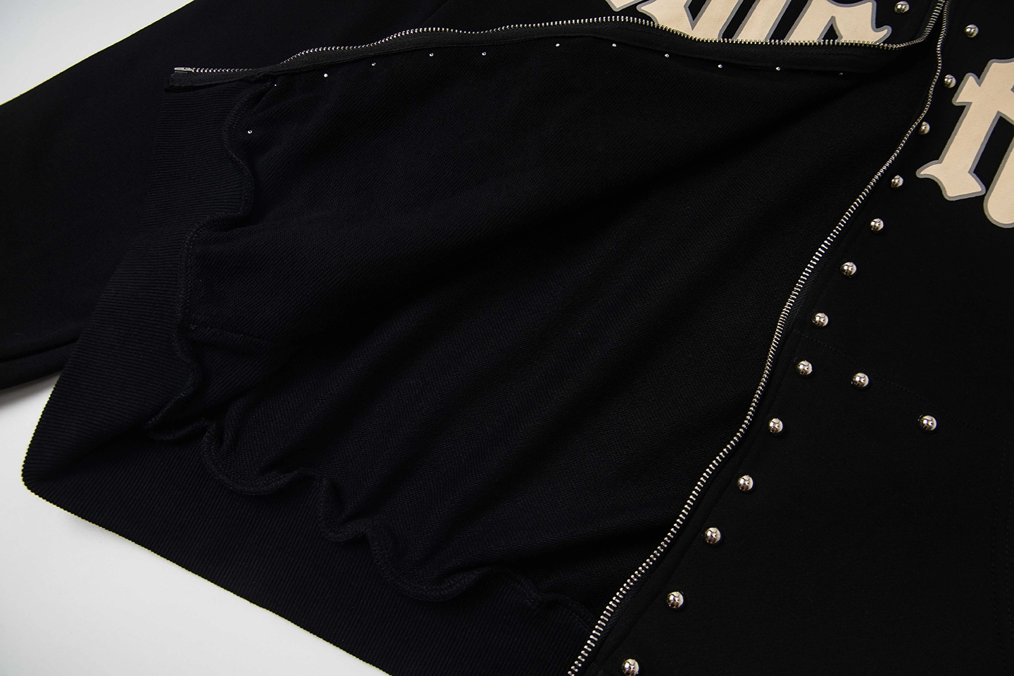 Mixed Emotion Studded Gothic Logo Hoodie Black