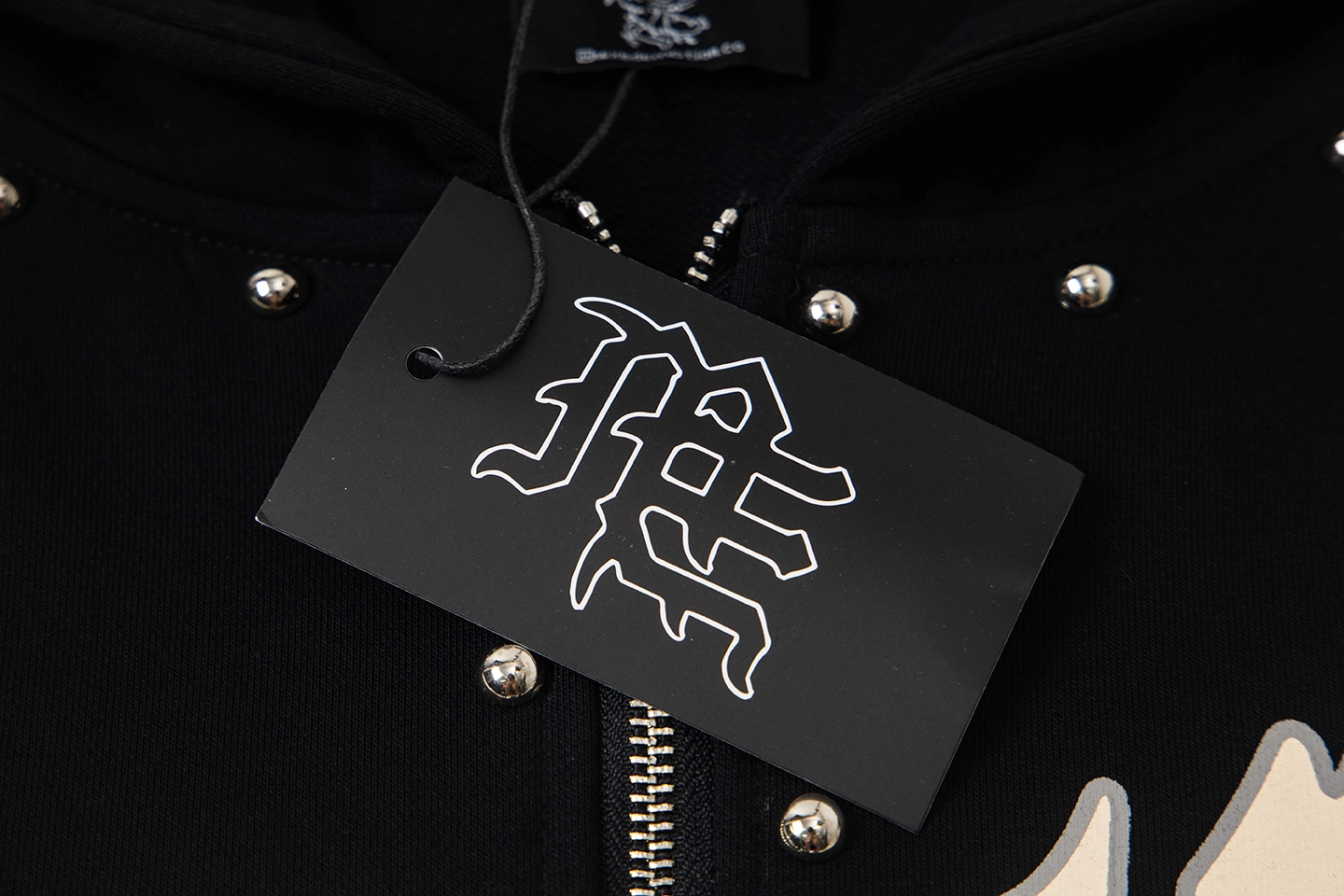 Mixed Emotion Studded Gothic Logo Hoodie Black