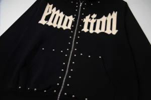 Mixed Emotion Studded Gothic Logo Hoodie Black