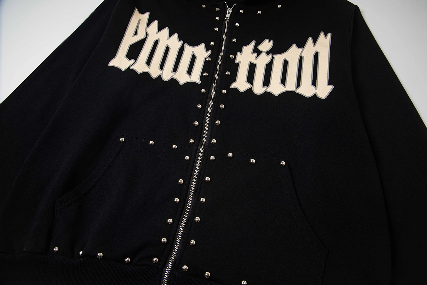 Mixed Emotion Studded Gothic Logo Hoodie Black
