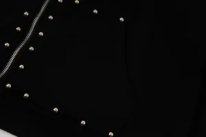 Mixed Emotion Studded Gothic Logo Hoodie Black