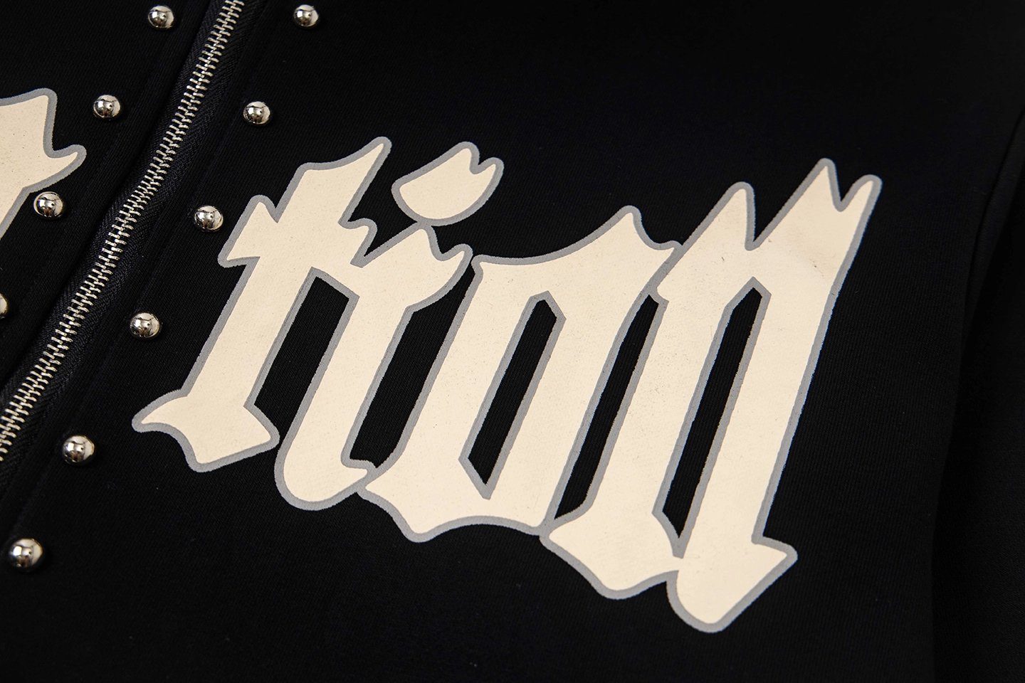 Mixed Emotion Studded Gothic Logo Hoodie Black