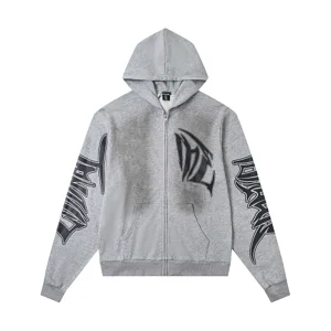 Mixed Emotion Tribal Logo Zip-Up Grey Hoodie