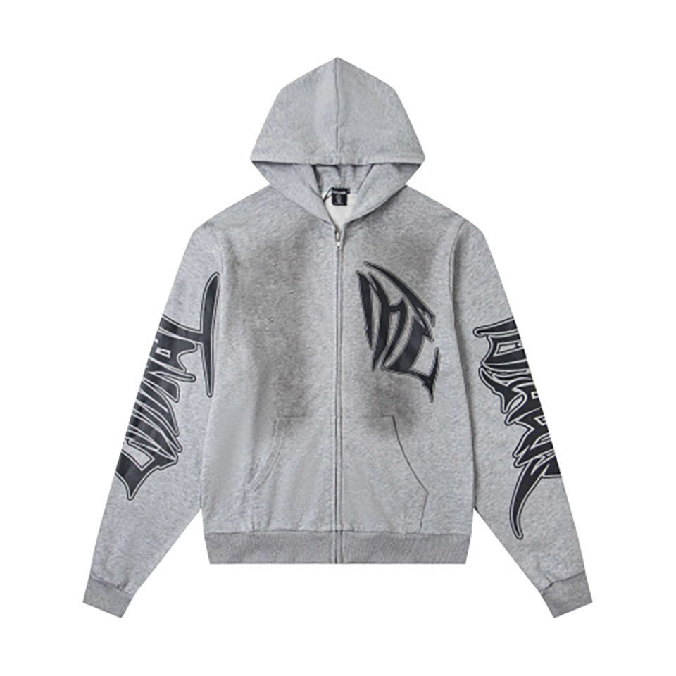Mixed Emotion Tribal Logo Zip-Up Grey Hoodie