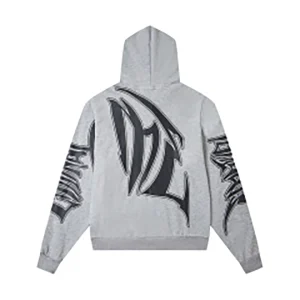 Mixed Emotion Tribal Logo Zip-Up Grey Hoodie