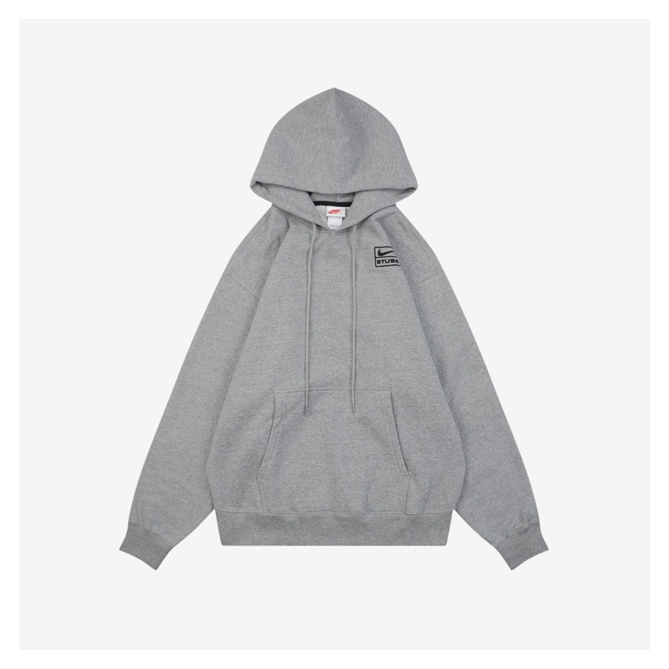 Nike × Stussy Box Logo Fleece Hoodie Grey