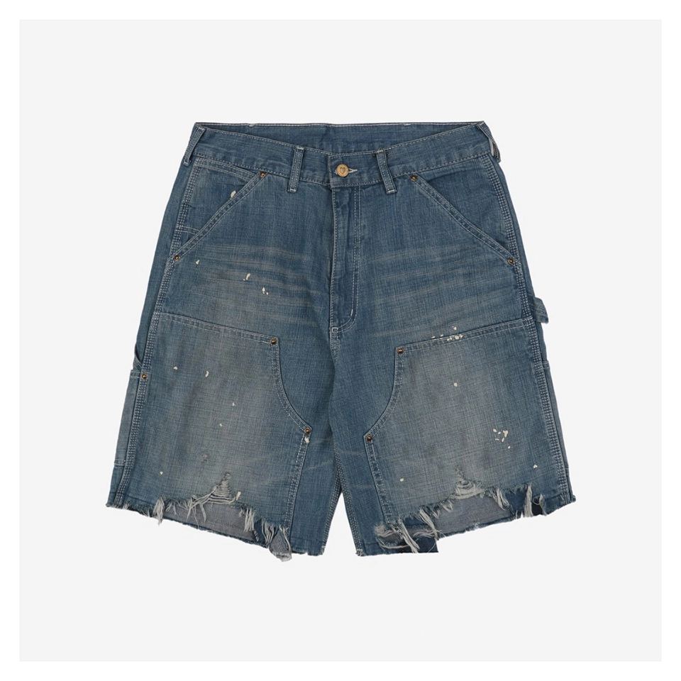 Saint Michael Distressed Paint-Splattered Carpenter Denim Shorts