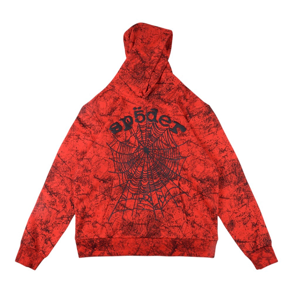 Sp5der 555555 Vintage Spider Web Print Hoodie