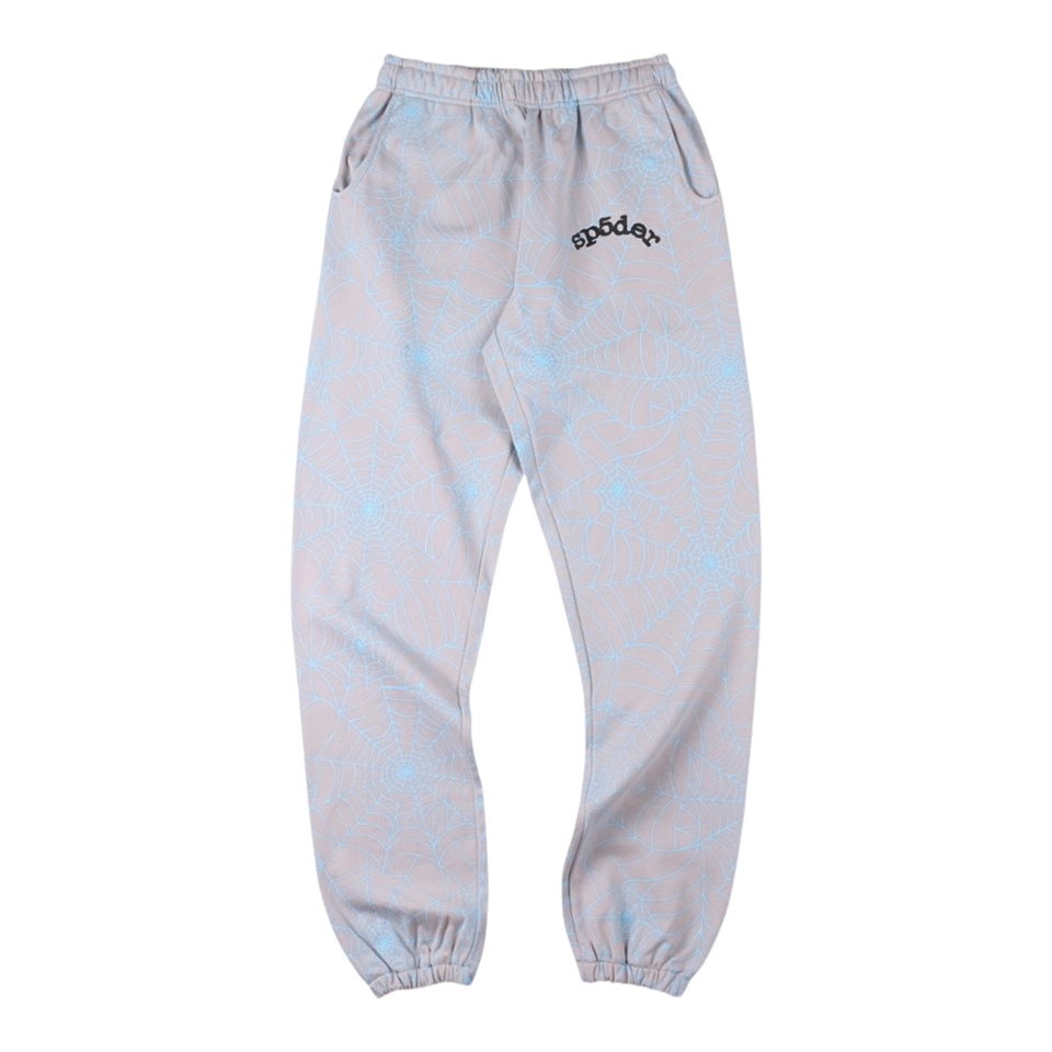 Sp5der Grey Blue Web Print Sweatpants