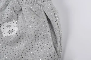 Sp5der Rhinestone Logo Grey Mesh Shorts10