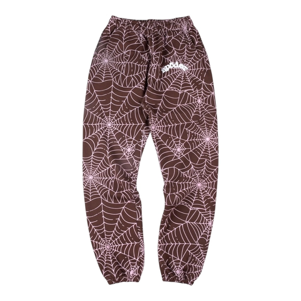 Sp5der Web Allover Print Brown Sweatpants