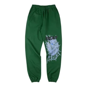 Sp5der Web Graphic Green Sweatpants