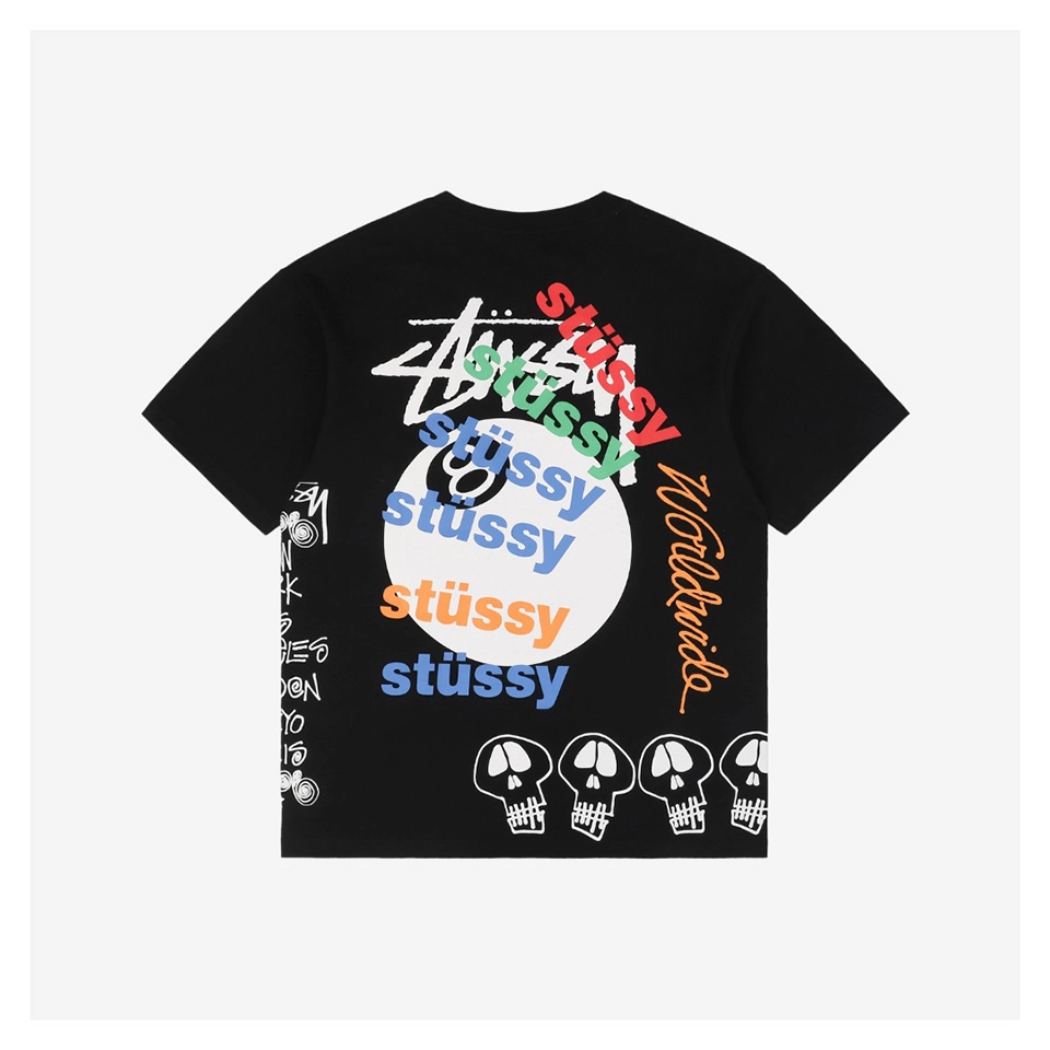 Stussy 8-Ball Skull Graffiti Print T-shirt Black