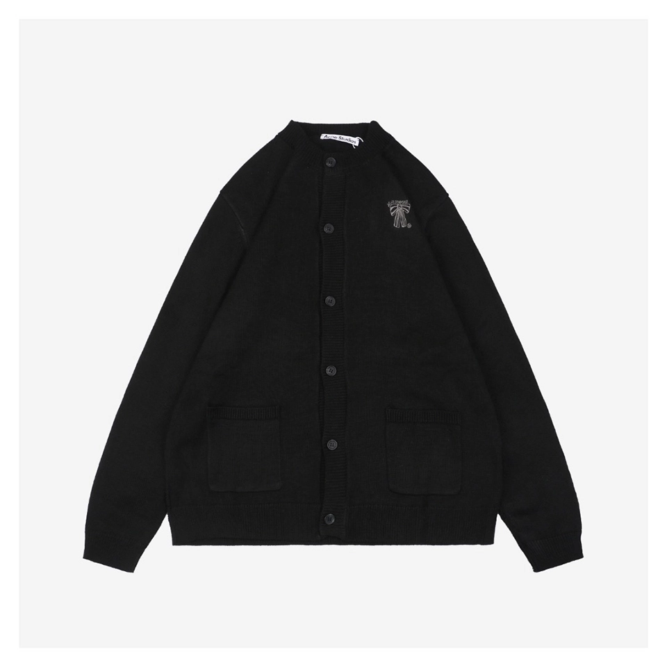 Acne Studios Bow Logo Embroidered Knit Cardigan