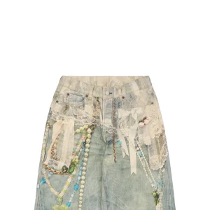 Acne Studios Lace and Pearl Printed Denim Pants