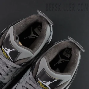 Top-down view of Air Jordan 4 Retro ‘Cool Grey’ 2019 showing tongue logo and insole size tag