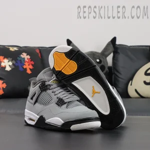 Sole close-up of Air Jordan 4 Retro ‘Cool Grey’ 2019 highlighting yellow traction pod