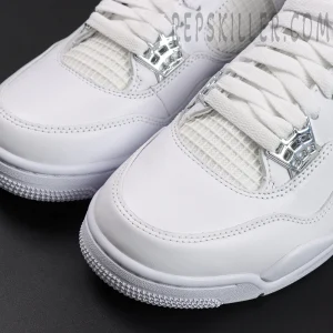 Air Jordan 4 Retro 'Pure Money' 2017 toe box and chrome lace wings close-up