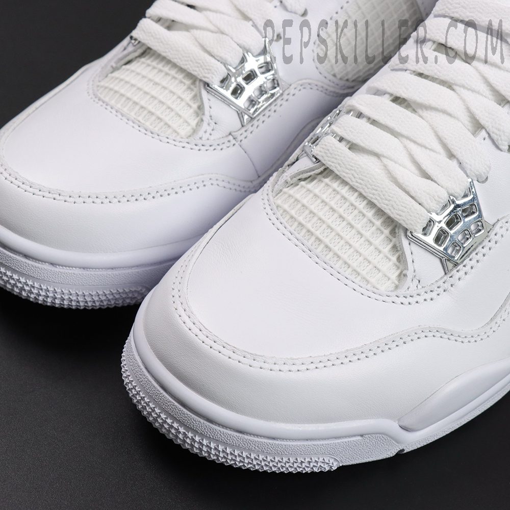 Air Jordan 4 Retro 'Pure Money' 2017 toe box and chrome lace wings close-up