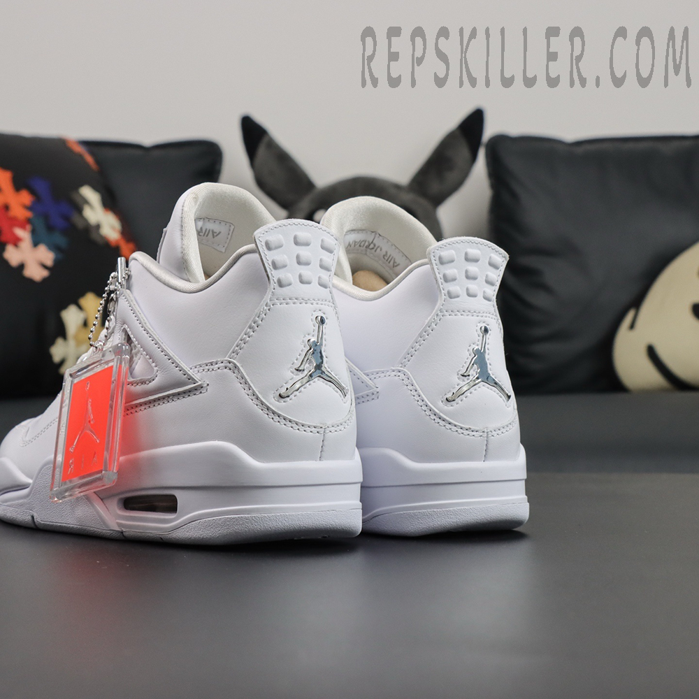 Air Jordan 4 Retro 'Pure Money' 2017 rear view showing chrome Jumpman logo and hangtag