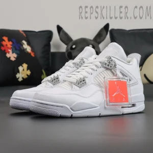 Air Jordan 4 Retro 'Pure Money' 2017 angled side view with metallic hangtag