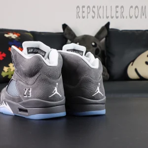 Air Jordan 5 Retro ‘Wolf Grey’ 2026 back view with embroidered Jumpman and 23