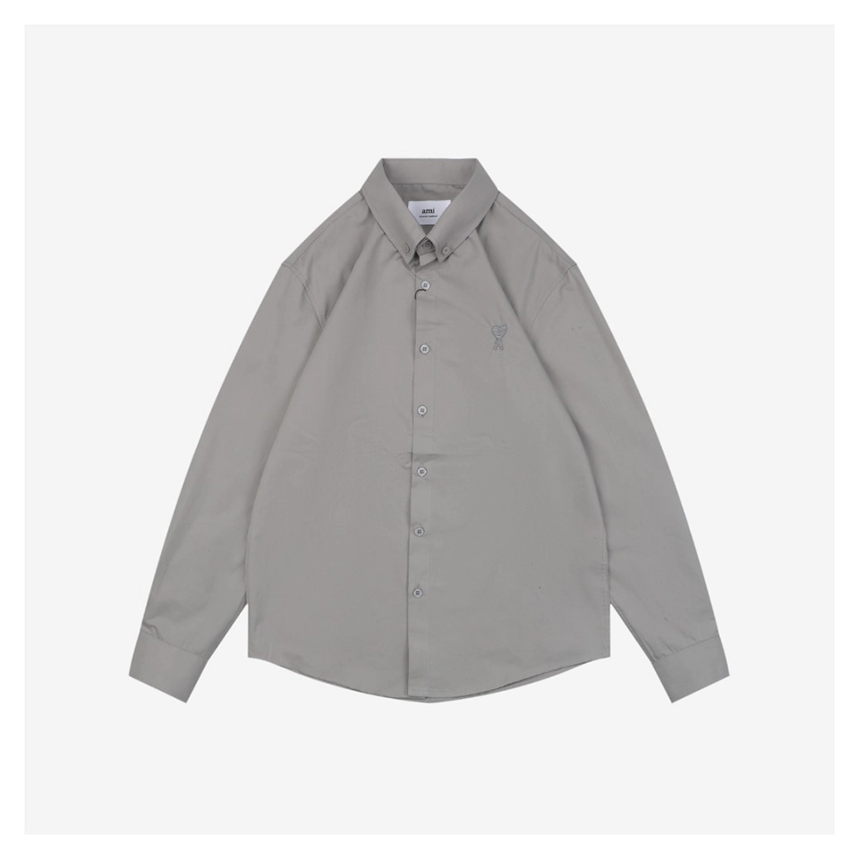 Ami Tonal Heart Embroidery Shirt Grey