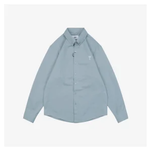 Ami Tonal Heart Embroidery Shirt Blue