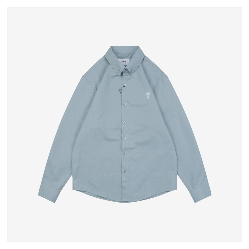Ami Tonal Heart Embroidery Shirt Blue