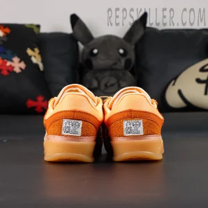 Back view showing symmetrical heel design and textured suede details of the Bad Bunny x Gazelle Indoor ‘Santurce’.