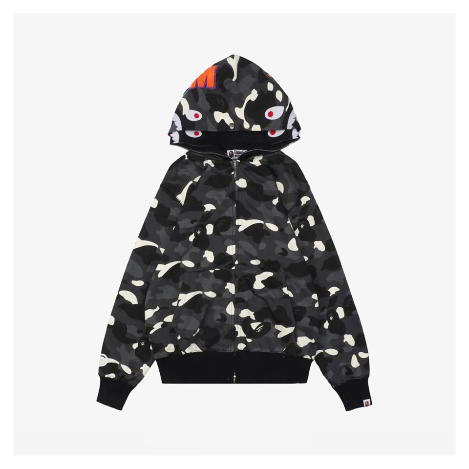 Bape Shark Full Zip Camo Hoodie Grey