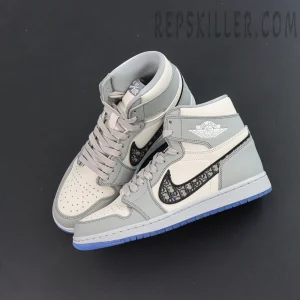 Top-down angled view of Dior x Air Jordan 1 High highlighting premium leather panels.